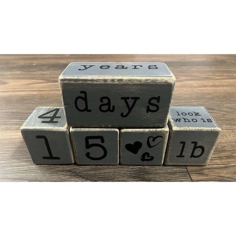 Baby Milestone Wooden Blocks Gray Farmhouse Photo Prop Days Weeks Months Years